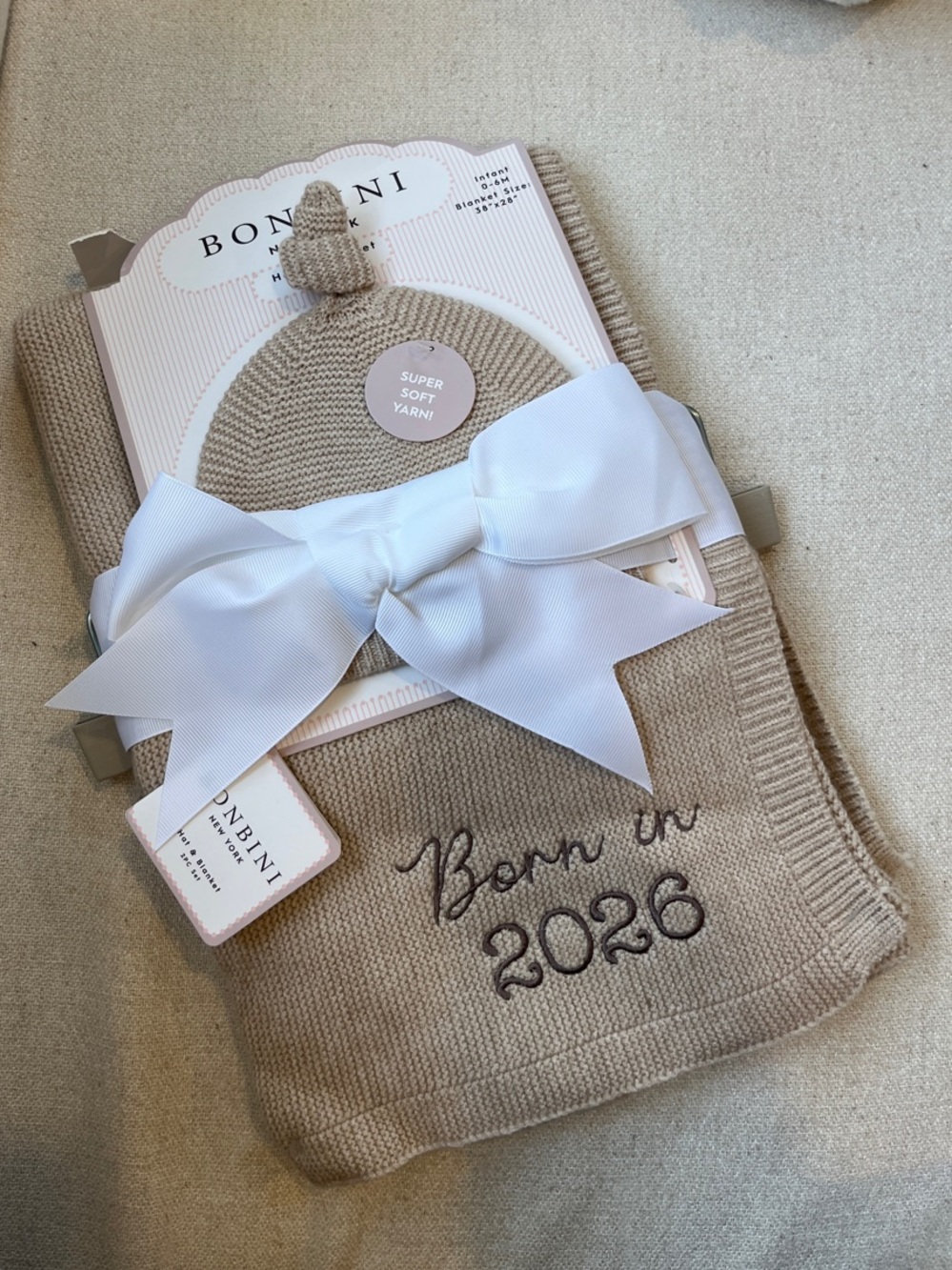 Born in 2026 Baby Blanket & Hat